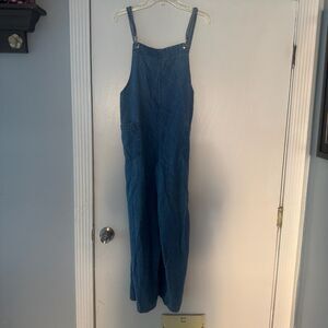 Zenobia Cotton Denim Blue Baggy Leg Bib Overalls Jumper